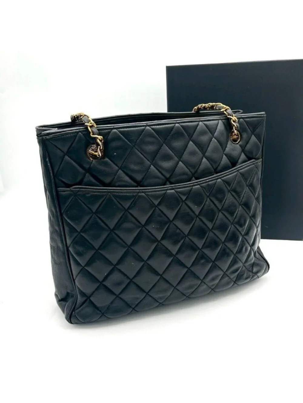 ★SOLD★ Chanel Quilted Tote Chain Lambskin Black - Picture 2 of 10